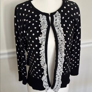 Polka Dot Ruffle Trim Black Sweater